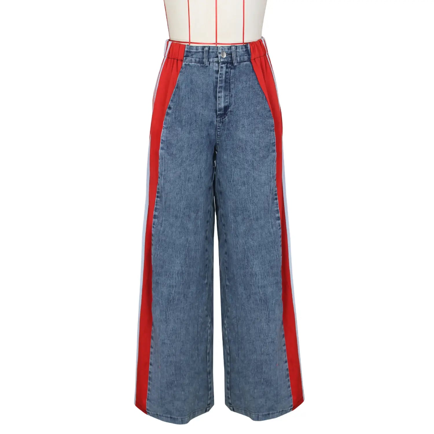 Fashion Stitching Wide Leg Denim Trousers Women’s High Waist Stretchy Straight-leg Pants