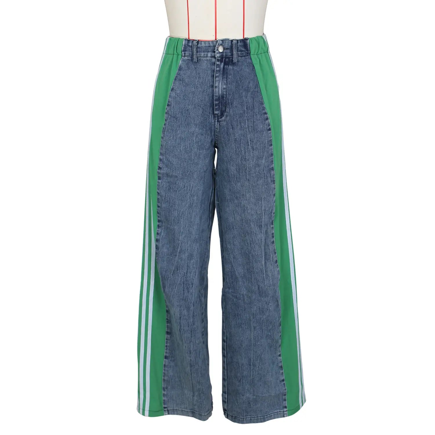 Fashion Stitching Wide Leg Denim Trousers Women’s High Waist Stretchy Straight-leg Pants