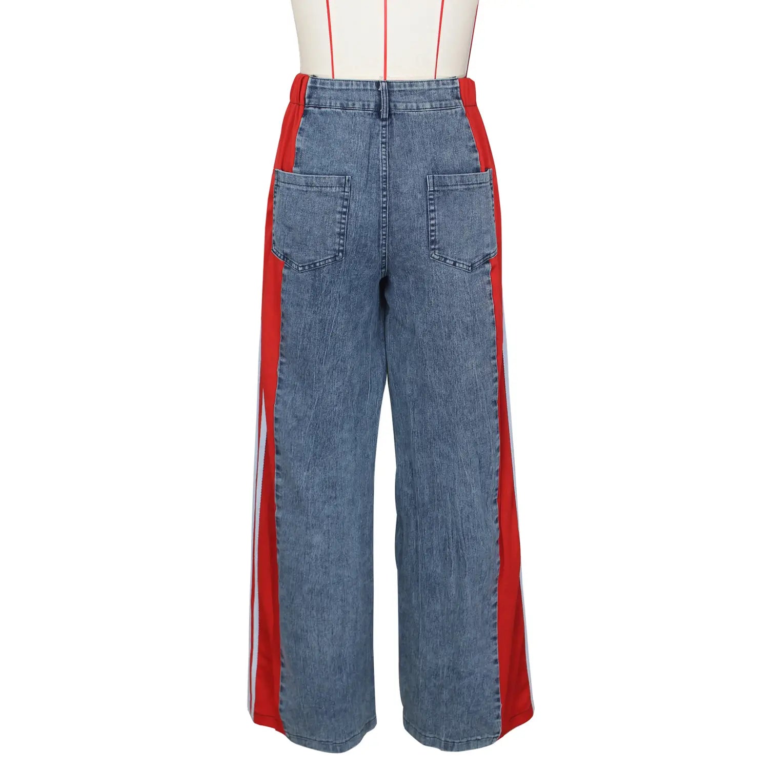 Fashion Stitching Wide Leg Denim Trousers Women’s High Waist Stretchy Straight-leg Pants