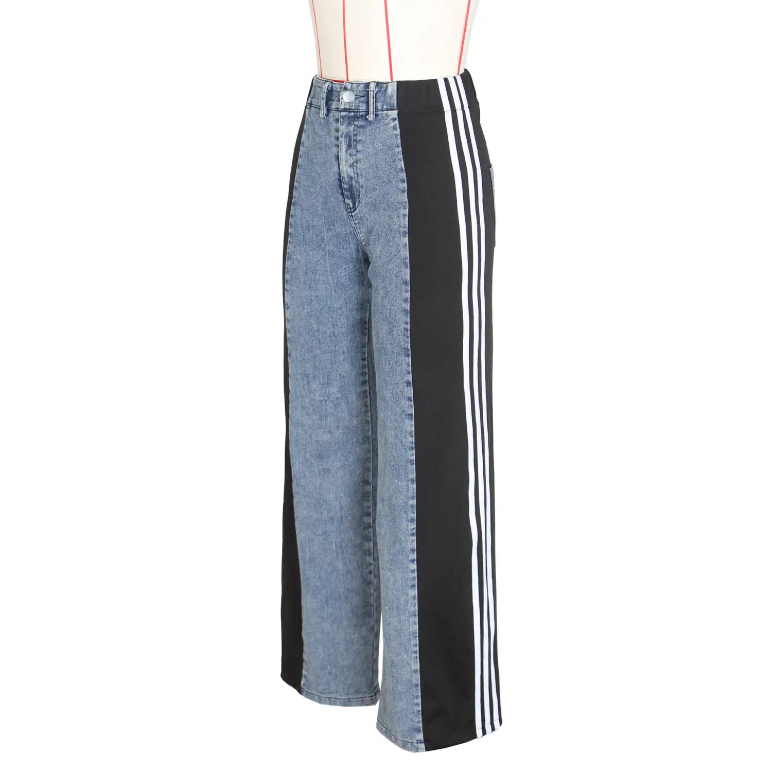 Fashion Stitching Wide Leg Denim Trousers Women’s High Waist Stretchy Straight-leg Pants