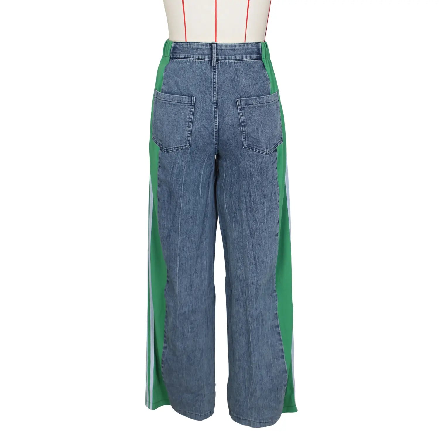Fashion Stitching Wide Leg Denim Trousers Women’s High Waist Stretchy Straight-leg Pants