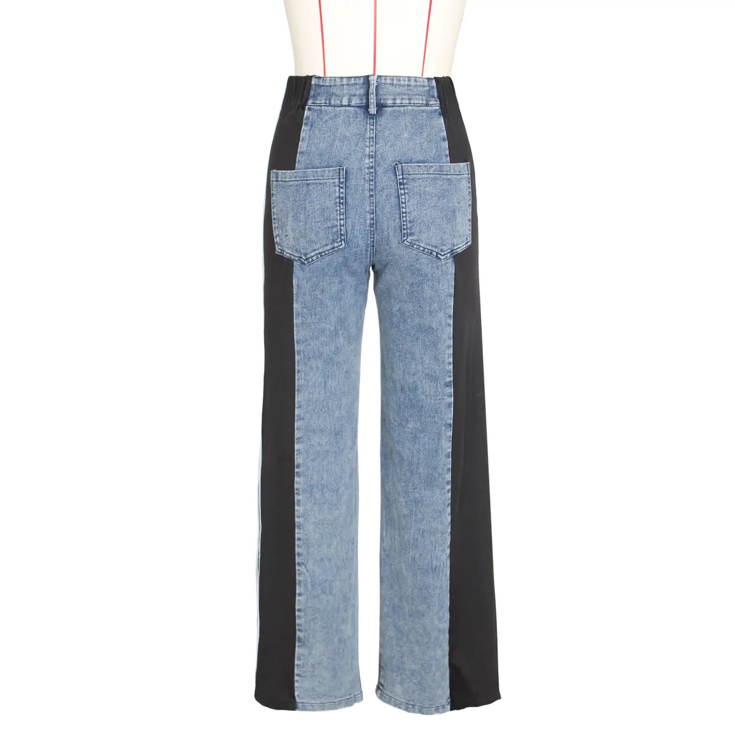 Fashion Stitching Wide Leg Denim Trousers Women’s High Waist Stretchy Straight-leg Pants