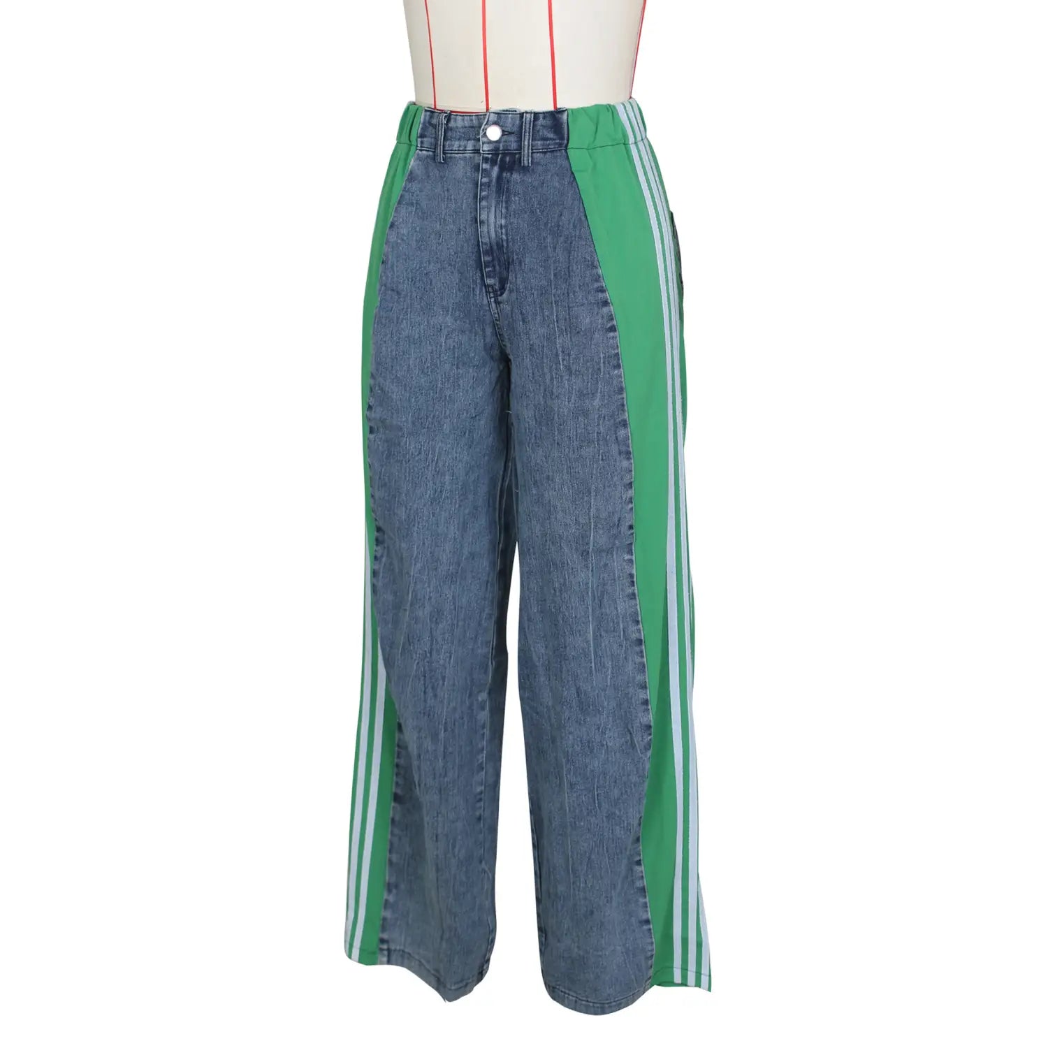 Fashion Stitching Wide Leg Denim Trousers Women’s High Waist Stretchy Straight-leg Pants