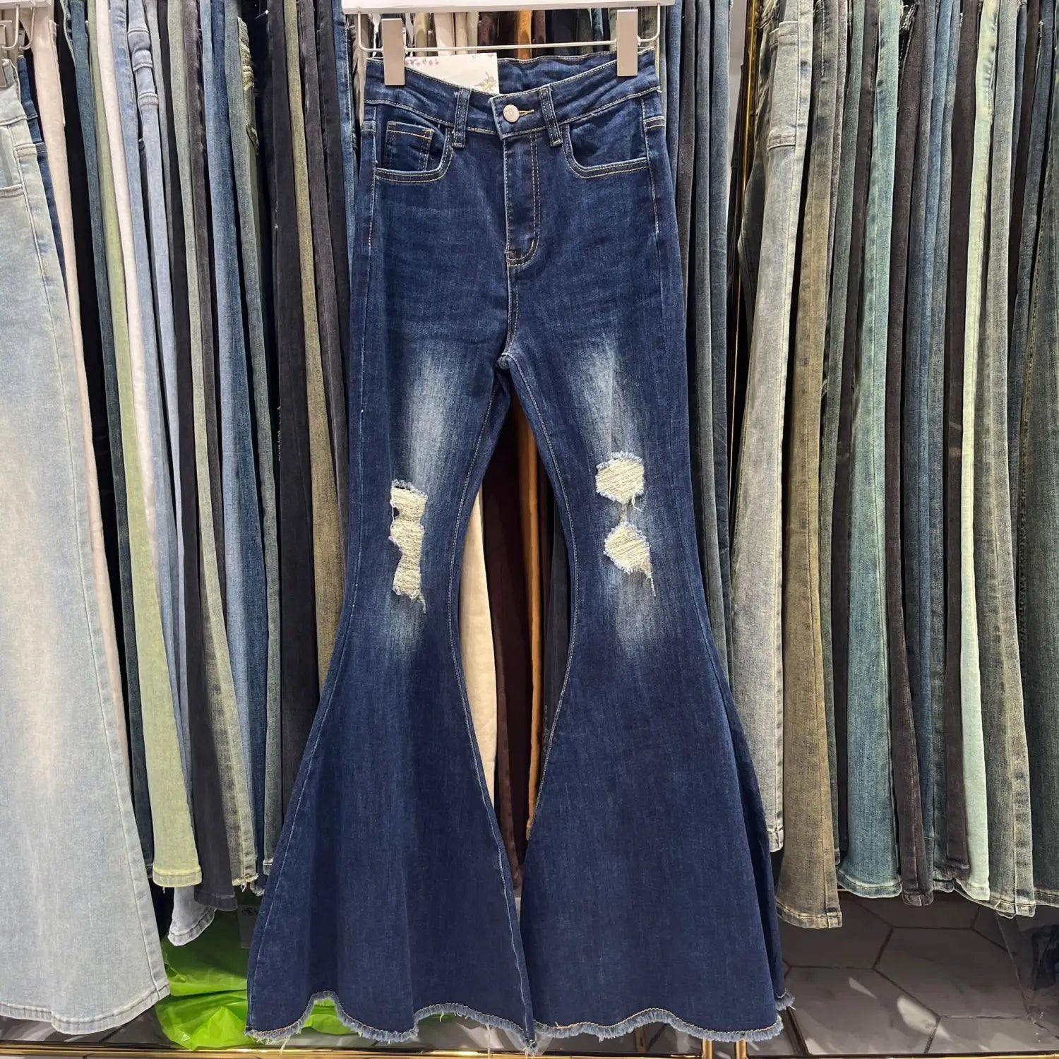 Women’s Retro Tattered Jeans Flared Mop Jeans
