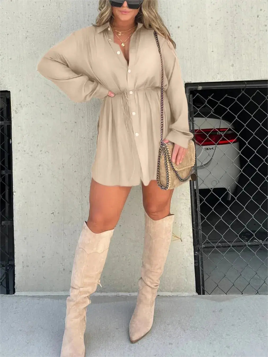 Women’s Long Sleeve Jumpsuit With Button Fashion Shirt Dress