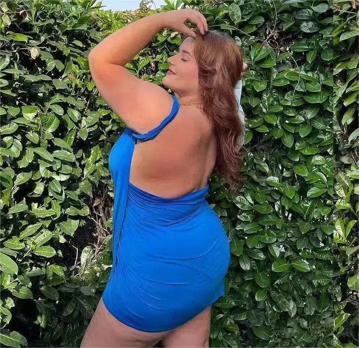 Solid Color One-piece Swimsuit For Women Plus Size Backless Swimsuit
