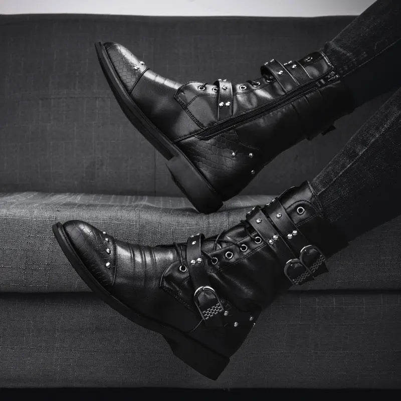Middle Tube Leather Boots Ceremonial Motorcycle Men’s Martin Performance