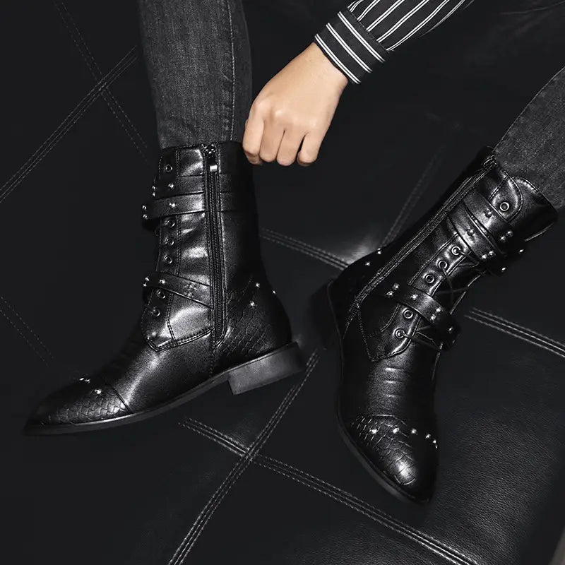 Middle Tube Leather Boots Ceremonial Motorcycle Men’s Martin Performance