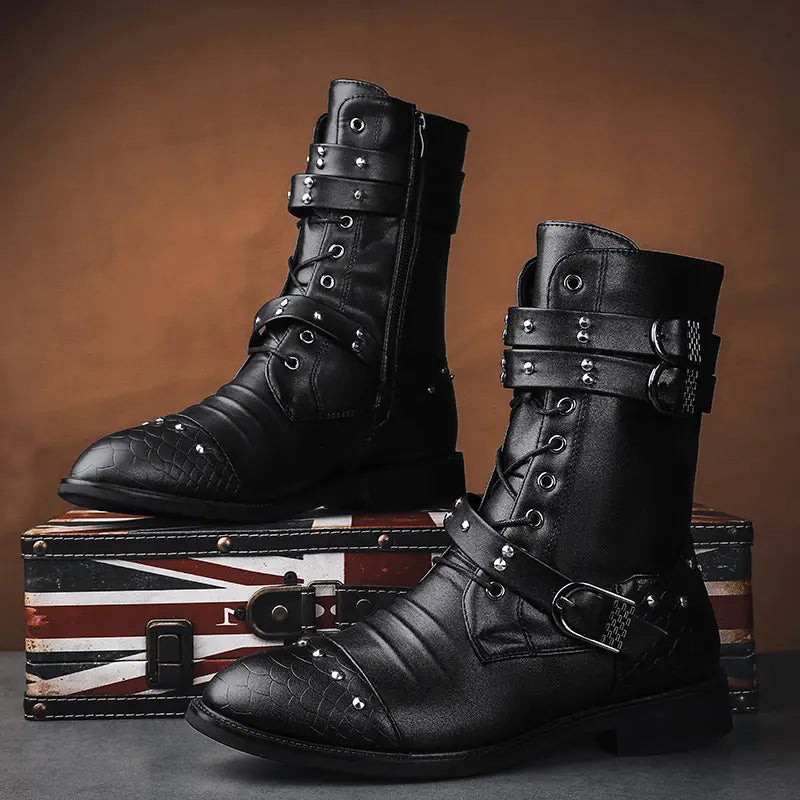 Middle Tube Leather Boots Ceremonial Motorcycle Men’s Martin Performance