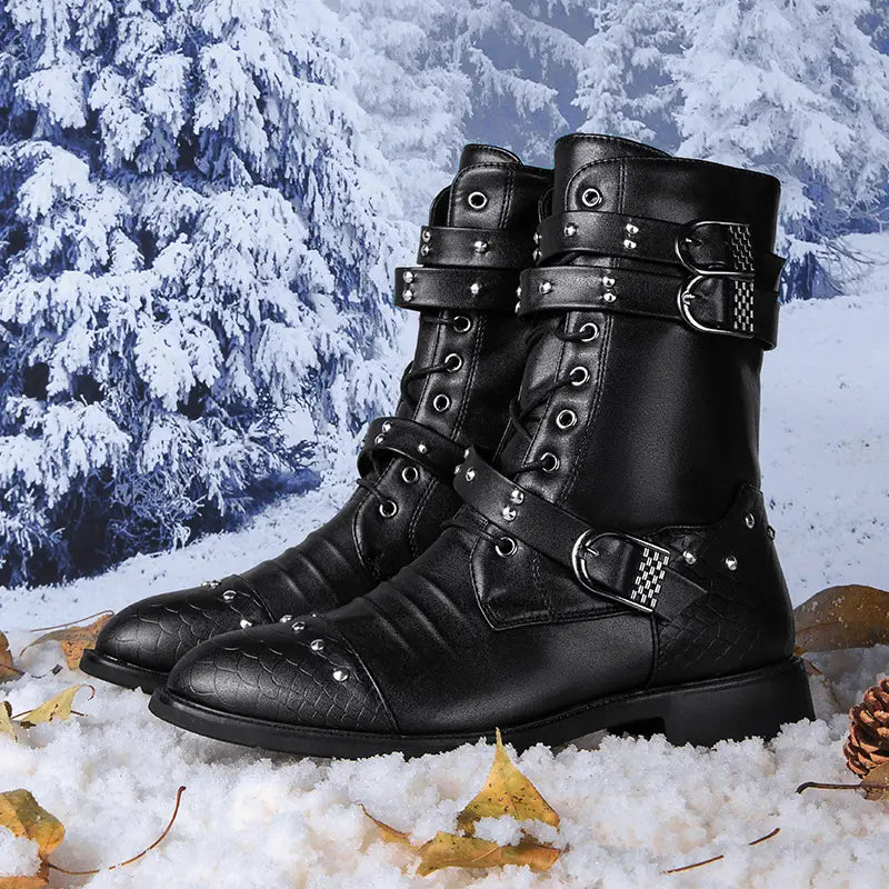 Middle Tube Leather Boots Ceremonial Motorcycle Men’s Martin Performance