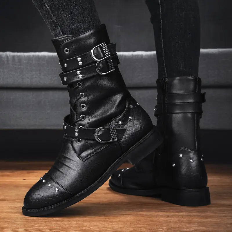 Middle Tube Leather Boots Ceremonial Motorcycle Men’s Martin Performance