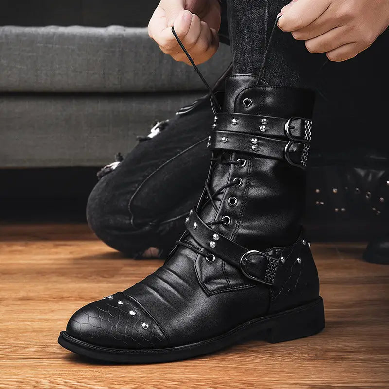 Middle Tube Leather Boots Ceremonial Motorcycle Men’s Martin Performance