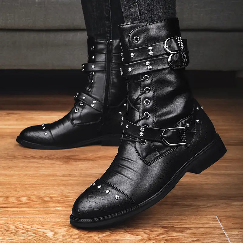 Middle Tube Leather Boots Ceremonial Motorcycle Men’s Martin Performance