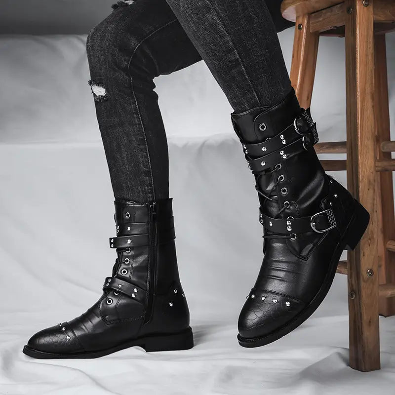 Middle Tube Leather Boots Ceremonial Motorcycle Men’s Martin Performance