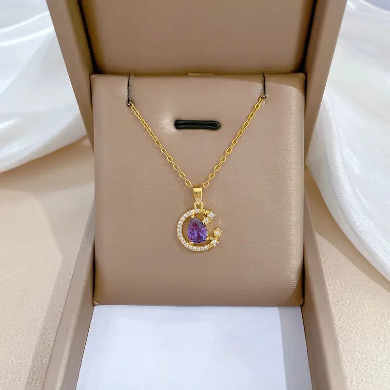 Stainless Steel Starry Sky Planet Astronaut Necklace For Women Light Luxurious Temperament Star Metal Chain Jewelry Gift