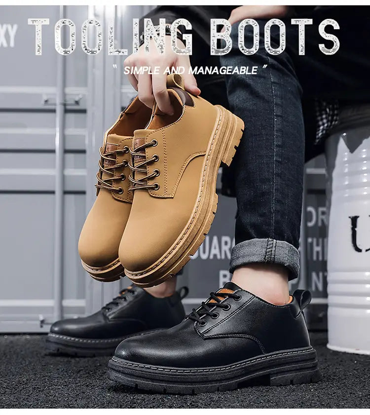 Autumn New Breathable Martin Men’s Platform Leather Shoes Casual Boots