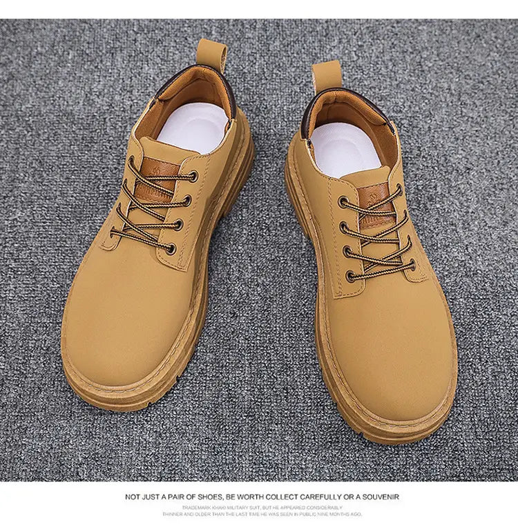 Autumn New Breathable Martin Men’s Platform Leather Shoes Casual Boots