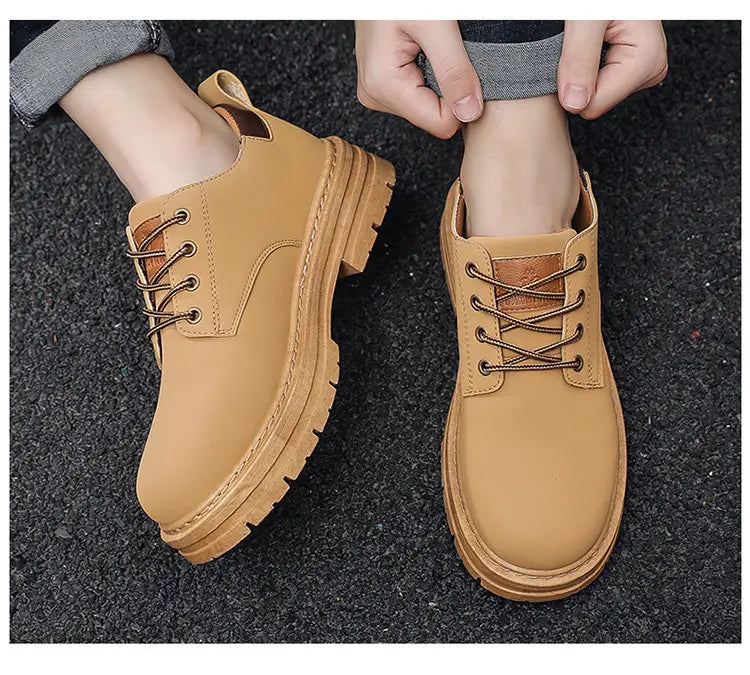 Autumn New Breathable Martin Men’s Platform Leather Shoes Casual Boots