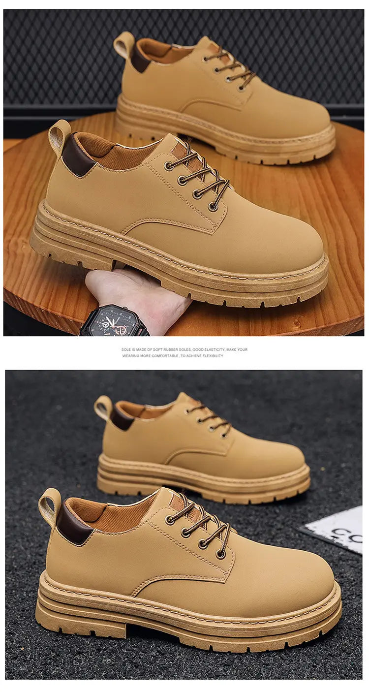 Autumn New Breathable Martin Men’s Platform Leather Shoes Casual Boots