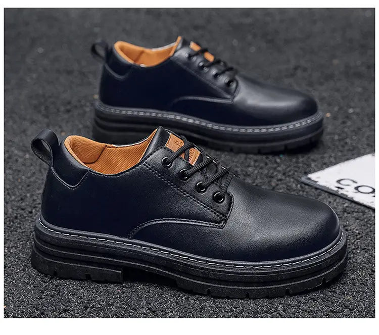 Autumn New Breathable Martin Men’s Platform Leather Shoes Casual Boots