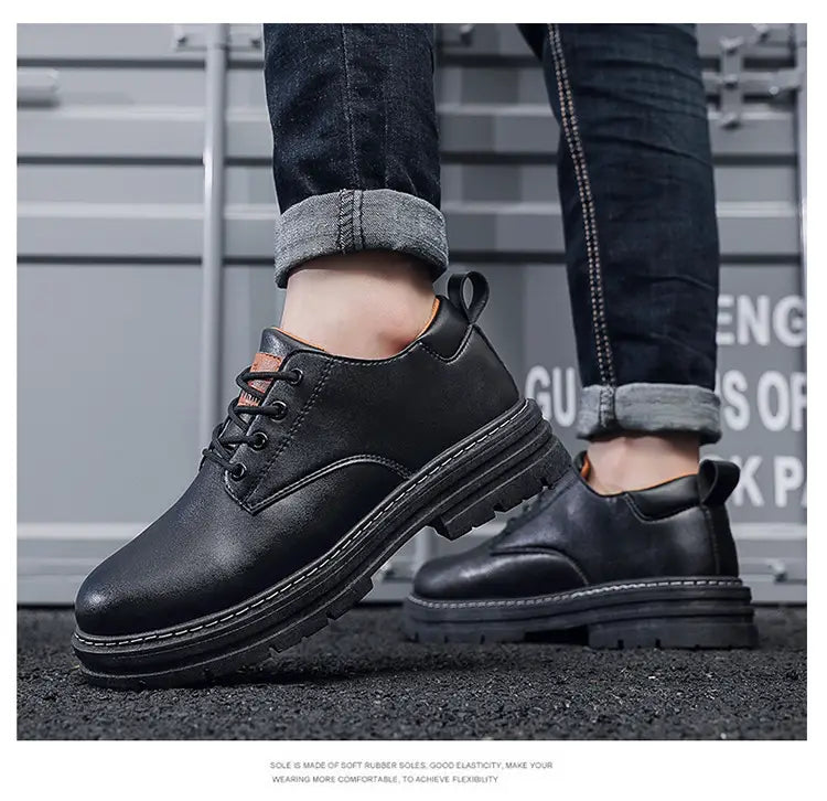 Autumn New Breathable Martin Men’s Platform Leather Shoes Casual Boots