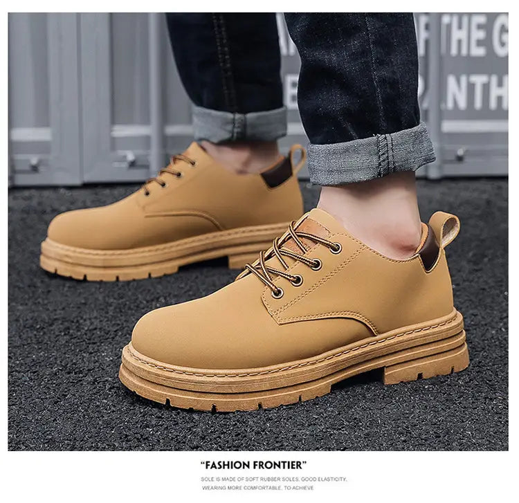 Autumn New Breathable Martin Men’s Platform Leather Shoes Casual Boots