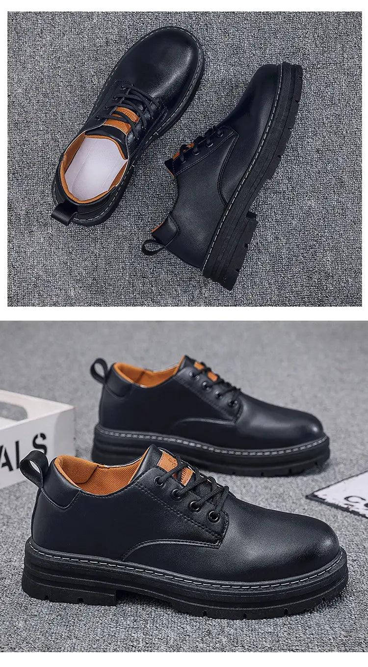 Autumn New Breathable Martin Men’s Platform Leather Shoes Casual Boots