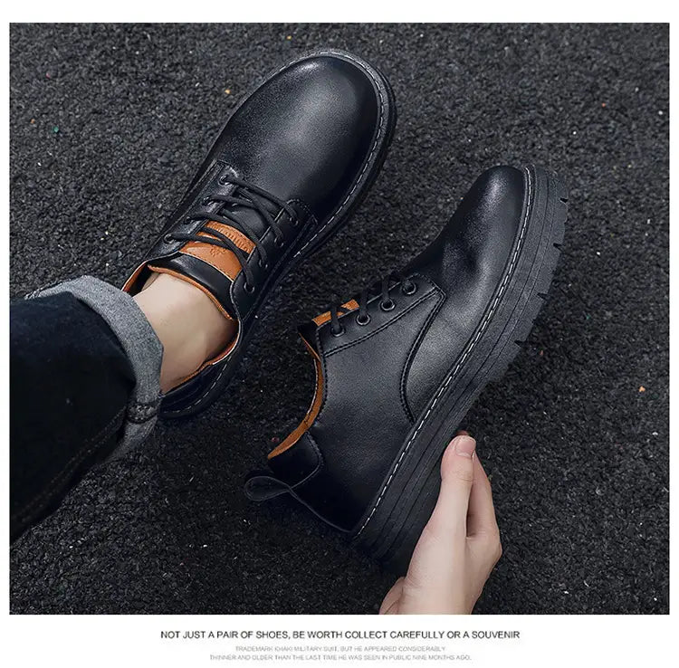Autumn New Breathable Martin Men’s Platform Leather Shoes Casual Boots