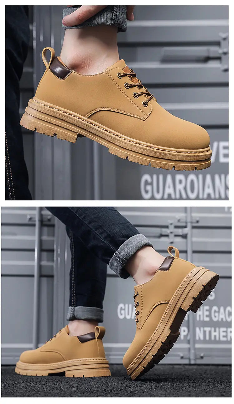 Autumn New Breathable Martin Men’s Platform Leather Shoes Casual Boots
