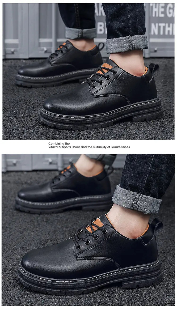 Autumn New Breathable Martin Men’s Platform Leather Shoes Casual Boots