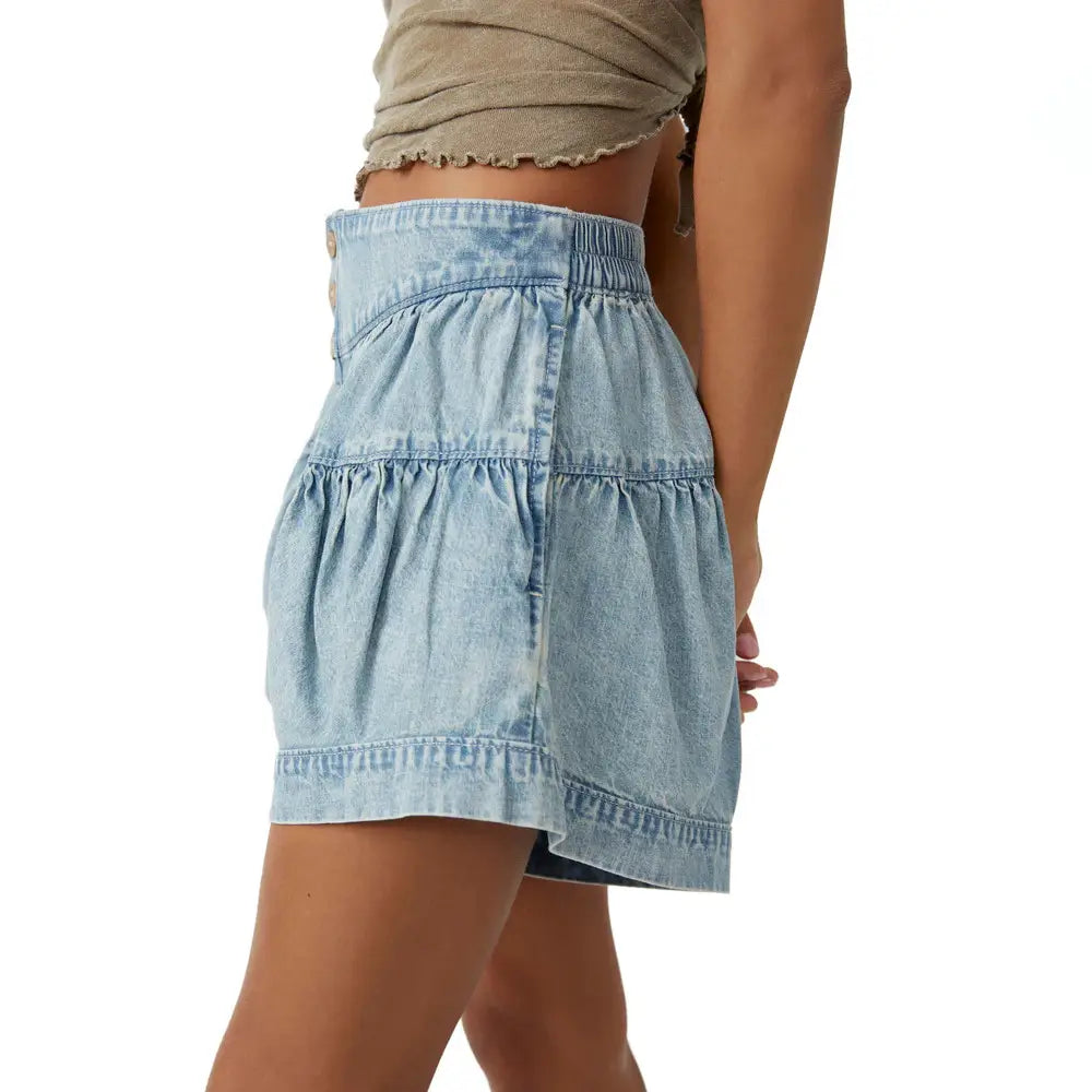 Ruffled Denim Shorts Women’s Elastic Pocket