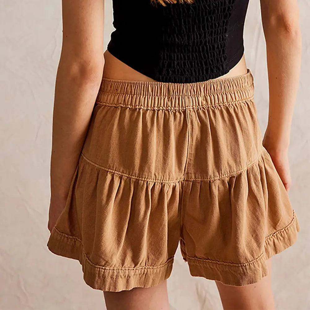 Ruffled Denim Shorts Women’s Elastic Pocket