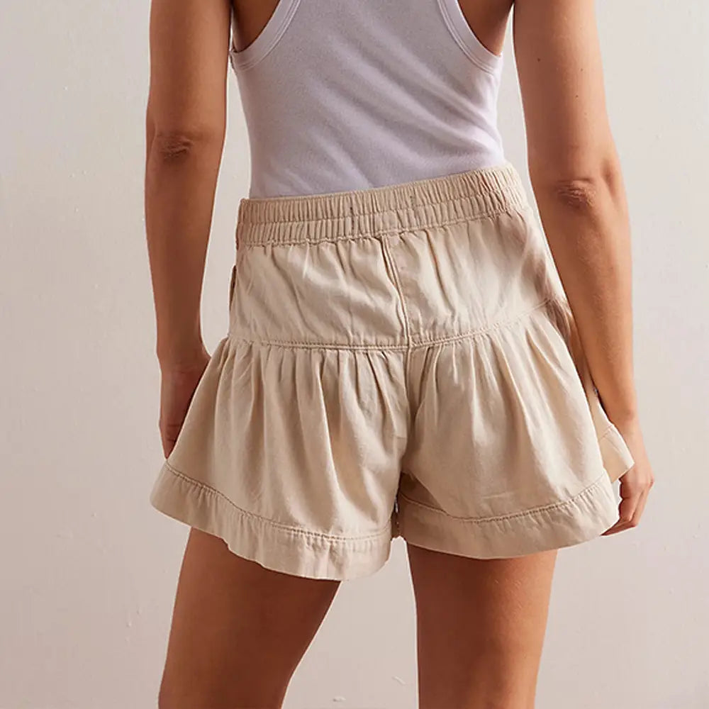 Ruffled Denim Shorts Women’s Elastic Pocket
