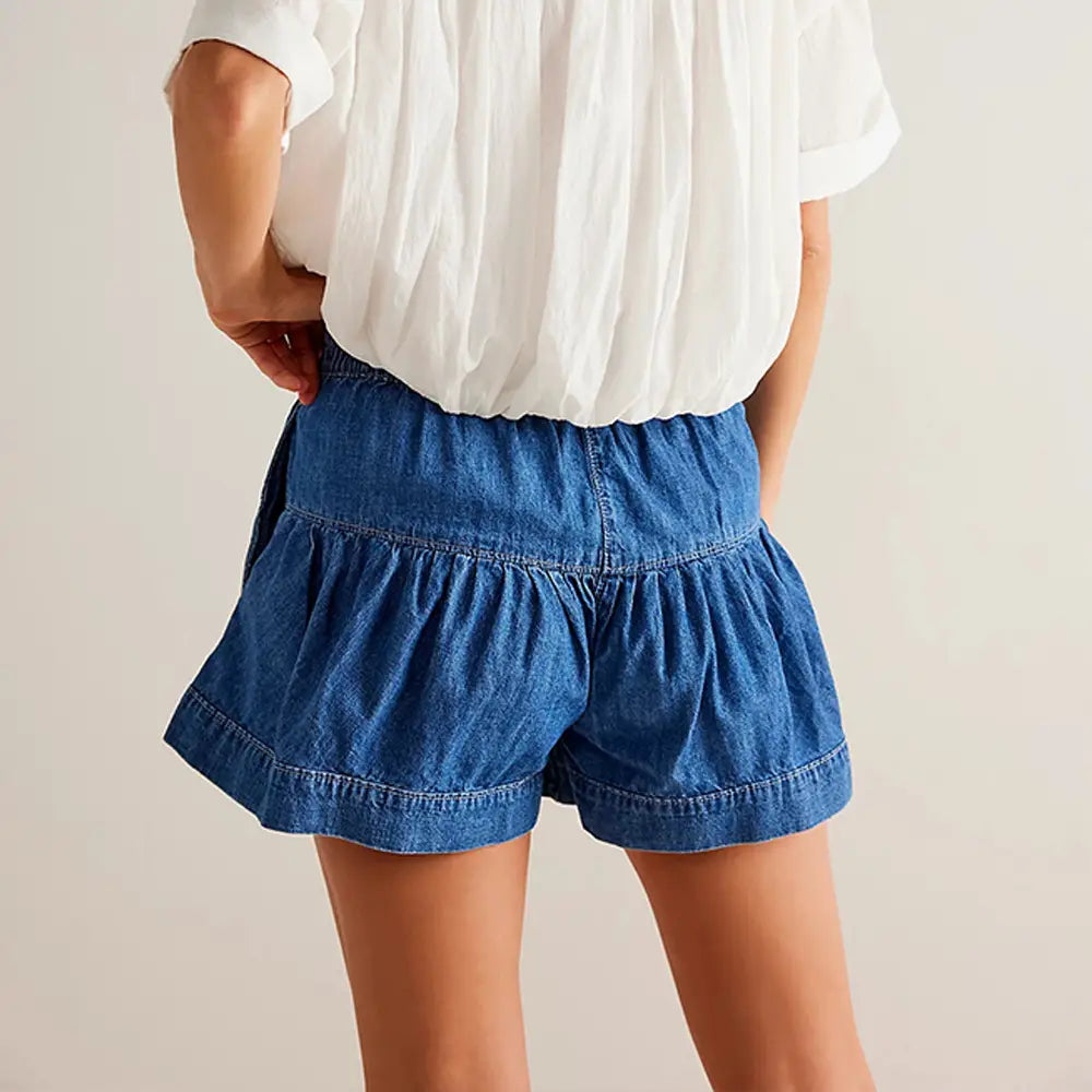 Ruffled Denim Shorts Women’s Elastic Pocket