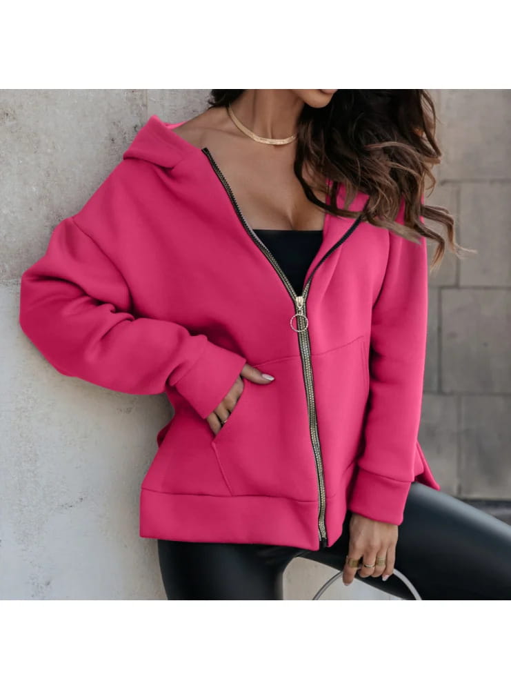 Women’s Sports Pocket Loose Zip Casual Hoodie Sweater
