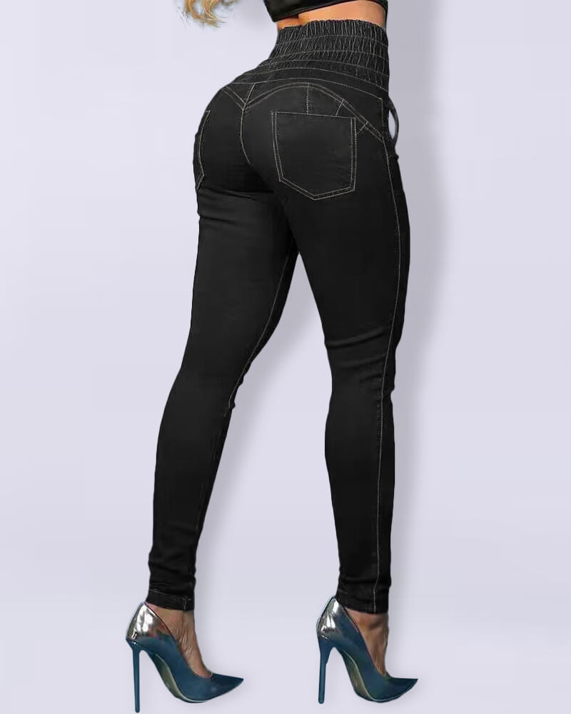 Tied Slim Fit Skinny Jeans Women’s High Waist Hip Lift Trousers