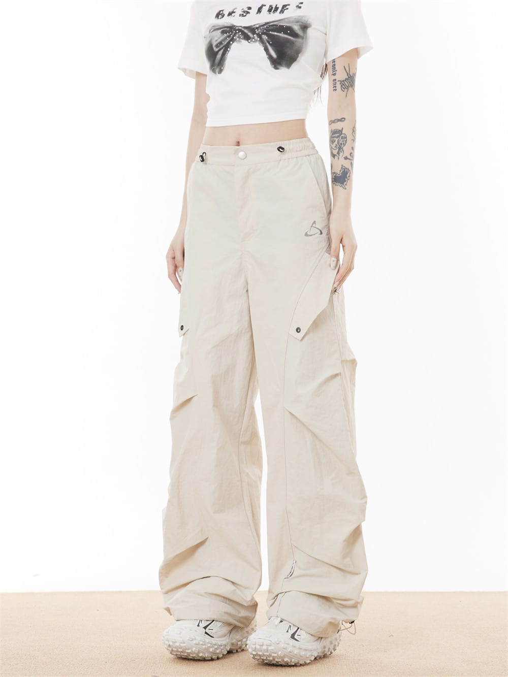 Side Fold Loose-fitting Wide-leg Trousers Men