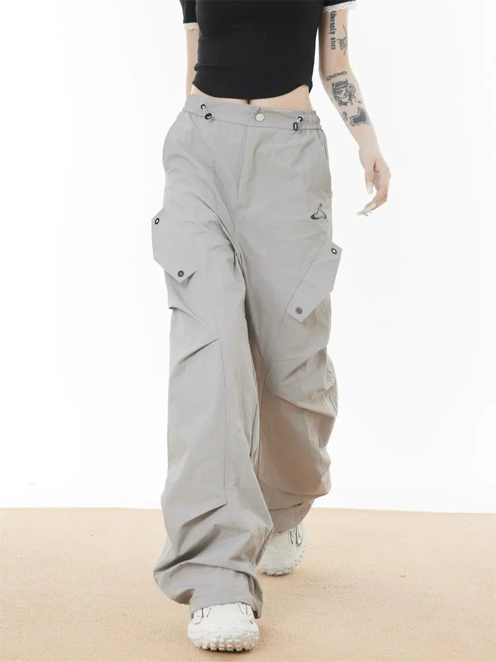 Side Fold Loose-fitting Wide-leg Trousers Men