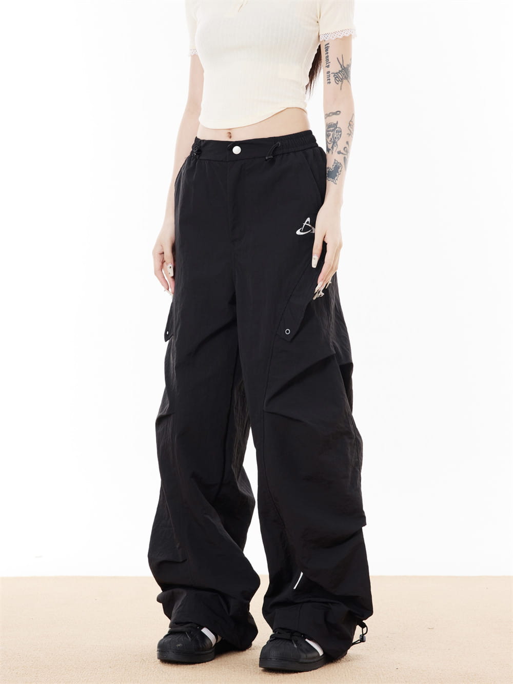 Side Fold Loose-fitting Wide-leg Trousers Men