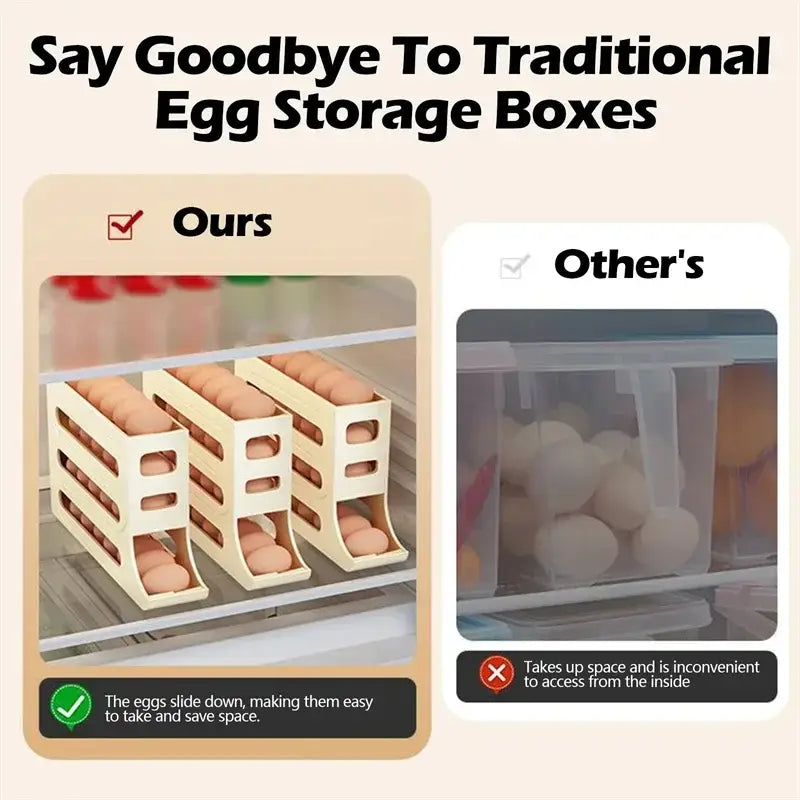 Refrigerator 4-Layer Automatic Egg Roller Sliding Egg Tray Refrigerator Side Door Large Capacity Holder Egg Storage Box