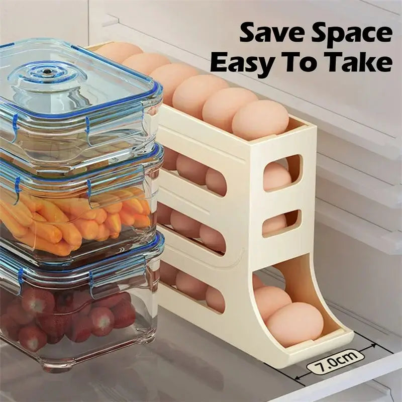 Refrigerator 4-Layer Automatic Egg Roller Sliding Egg Tray Refrigerator Side Door Large Capacity Holder Egg Storage Box