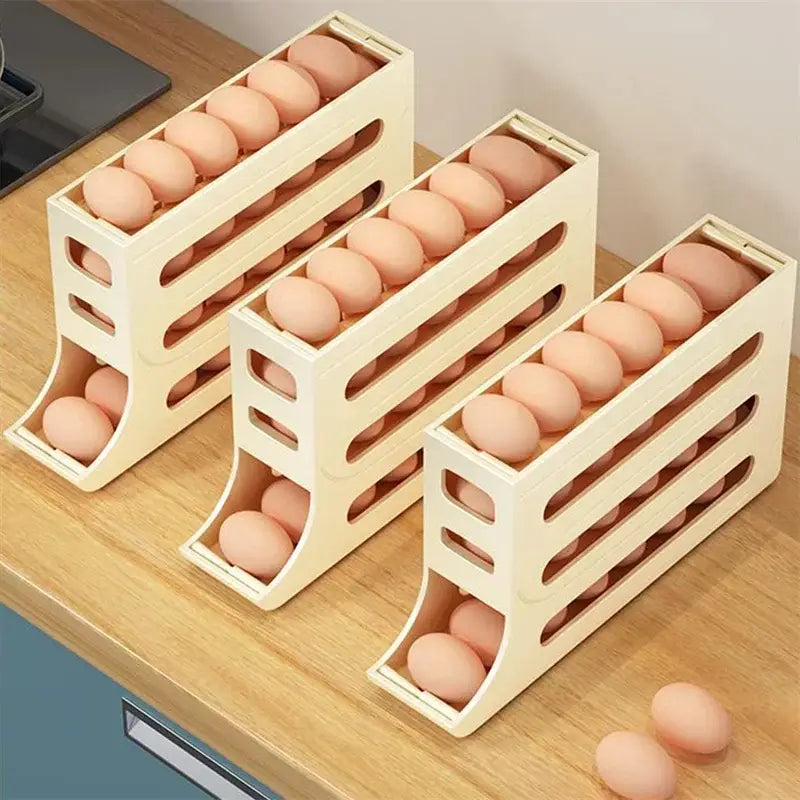 Refrigerator 4-Layer Automatic Egg Roller Sliding Egg Tray Refrigerator Side Door Large Capacity Holder Egg Storage Box