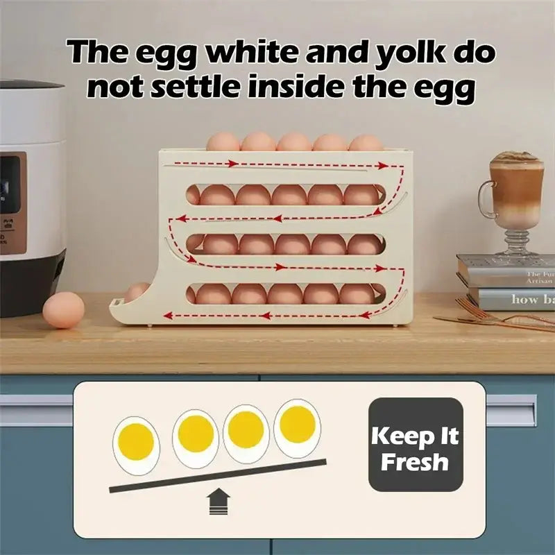Refrigerator 4-Layer Automatic Egg Roller Sliding Egg Tray Refrigerator Side Door Large Capacity Holder Egg Storage Box