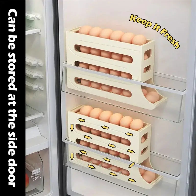 Refrigerator 4-Layer Automatic Egg Roller Sliding Egg Tray Refrigerator Side Door Large Capacity Holder Egg Storage Box