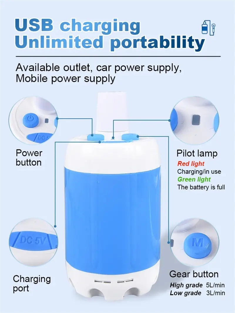 Outdoor Camping Shower Portable Electric Shower Gadgets Waterproof 5000mAh Rechargeable Battery Powered For Hiking