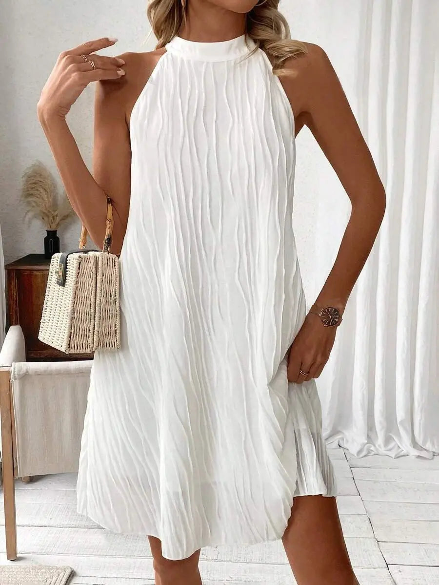 Fashion Dresses For Women Pure Color Halter Backless Dress