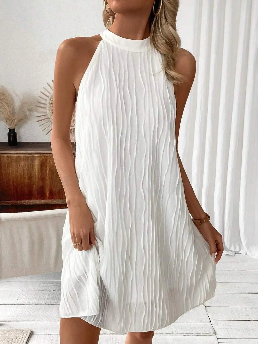 Fashion Dresses For Women Pure Color Halter Backless Dress