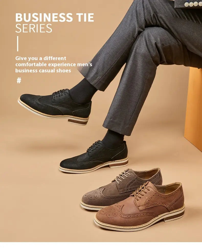 New Spring And Summer Genuine Leather Cow Suede Brogue Formal Business Men’s Leather Shoes