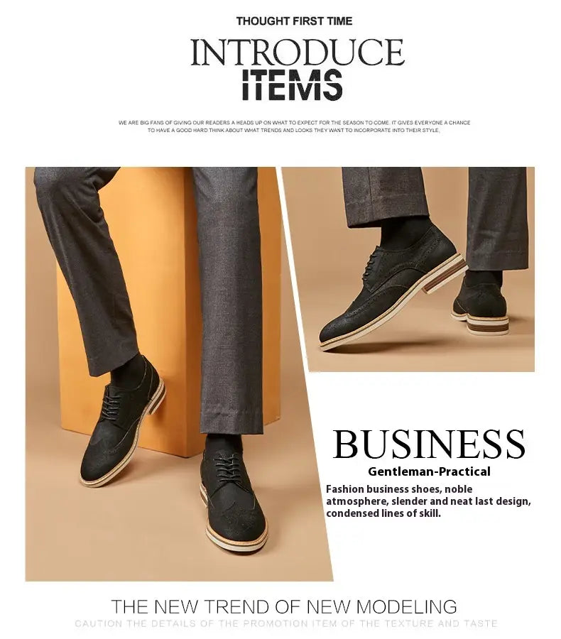 New Spring And Summer Genuine Leather Cow Suede Brogue Formal Business Men’s Leather Shoes