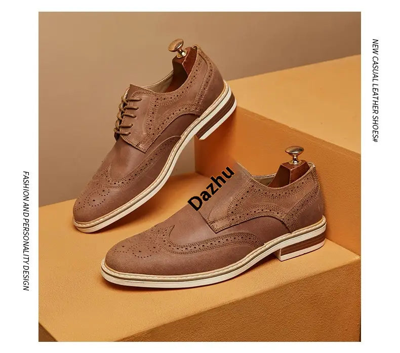New Spring And Summer Genuine Leather Cow Suede Brogue Formal Business Men’s Leather Shoes